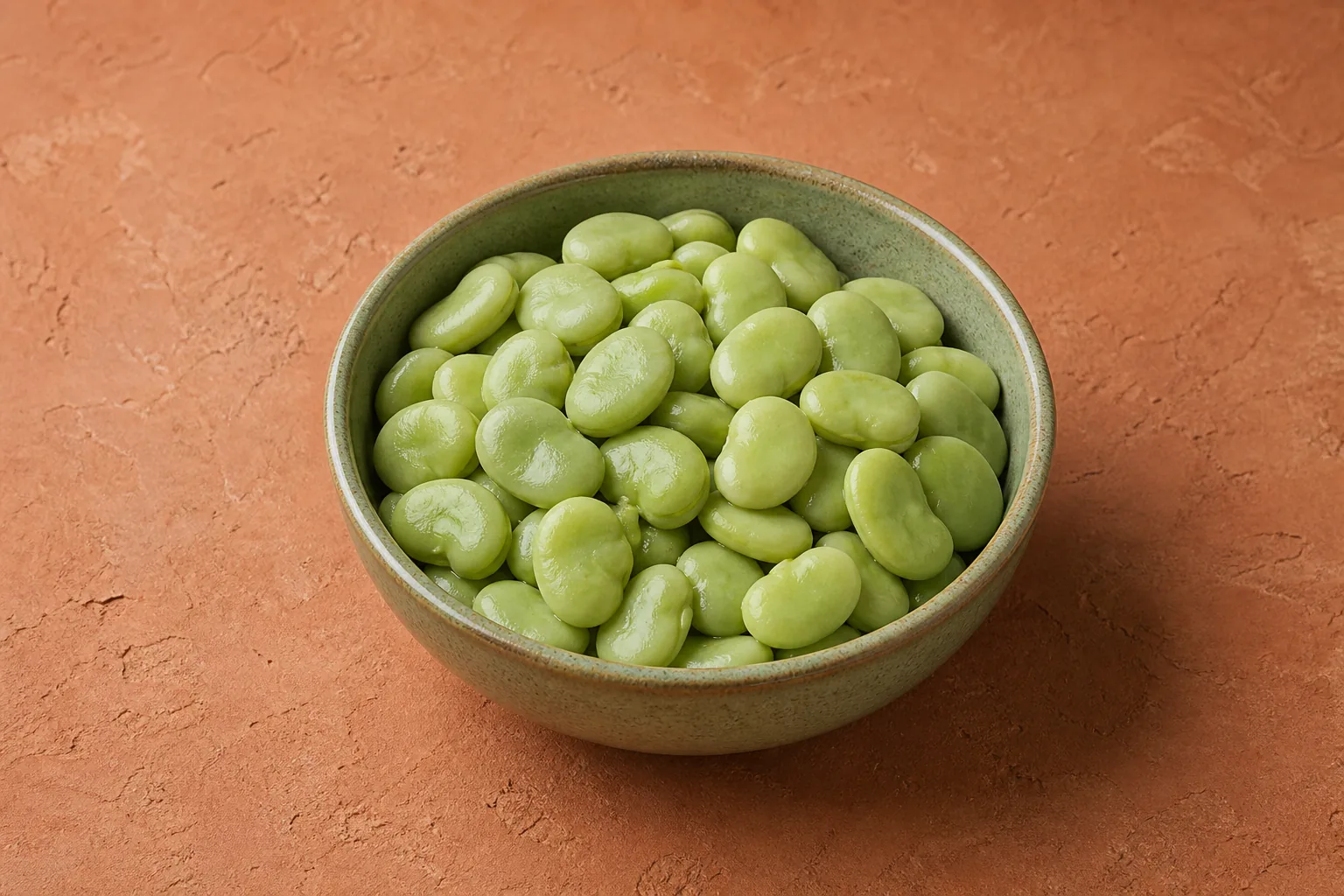 A small bowl of plain cooked pale-green lima beans with broad flat kidney-shaped forms.